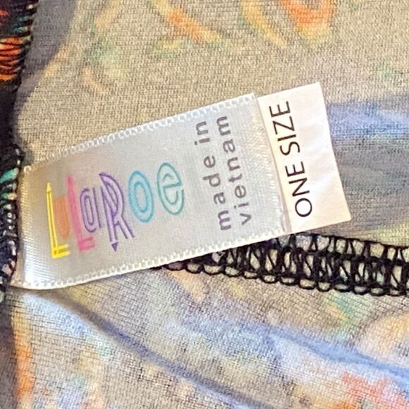 1236 LuLaRoe Leggings Size OS Blue Orange Flower Burst Print New - Picture 3 of 5